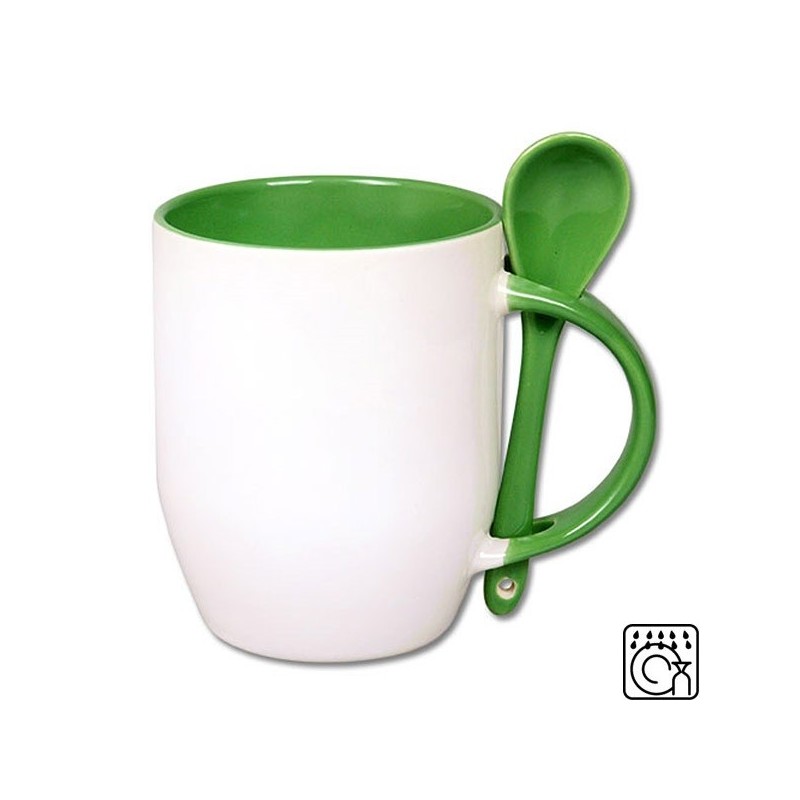Mug ceramic white with spoon two tones