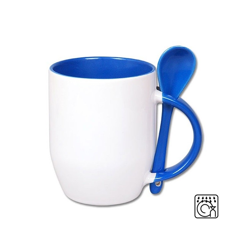 Mug ceramic white with spoon two tones